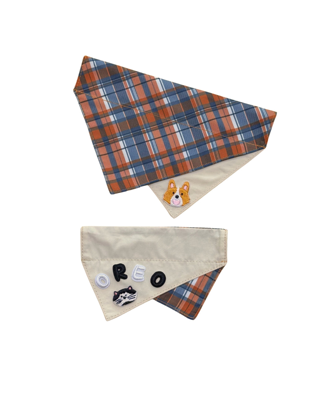 Pawfect in Plaids Reversible Bandana (Orange Blue)