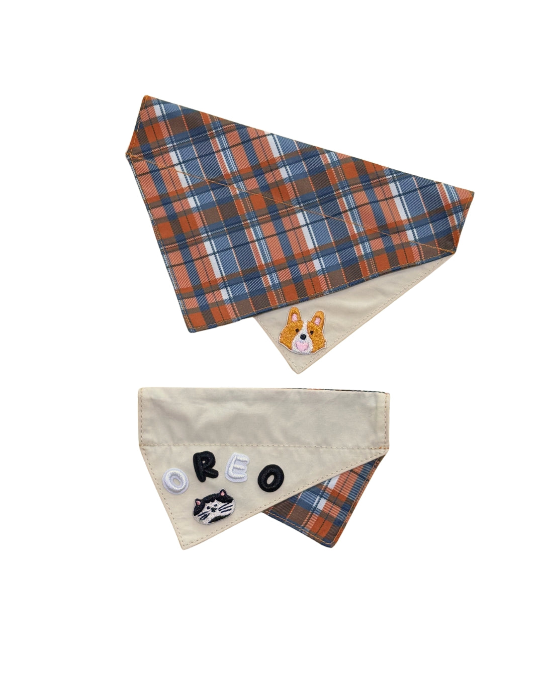 Pawfect in Plaids Reversible Bandana (Orange Blue)